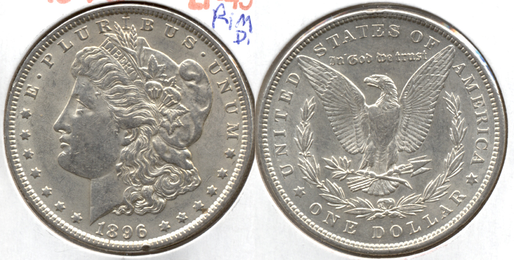 1896 Morgan Silver Dollar EF-45 t Rim Ding