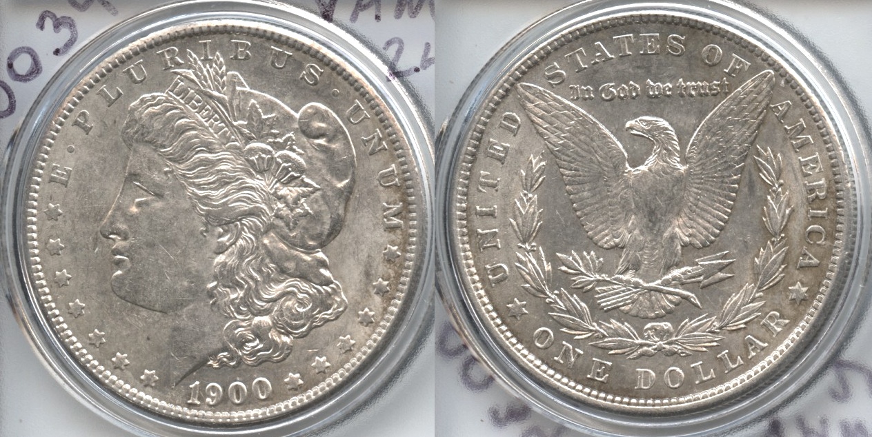 1900 Morgan Silver Dollar AU-55 #b VAM-24 Alligator Doubled Die Reverse