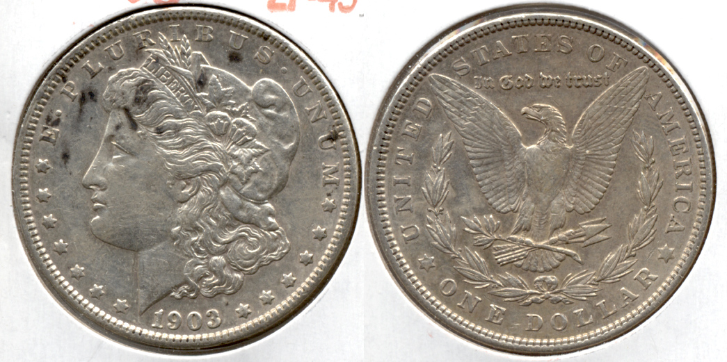 1903 Morgan Silver Dollar EF-45 Obverse Spots