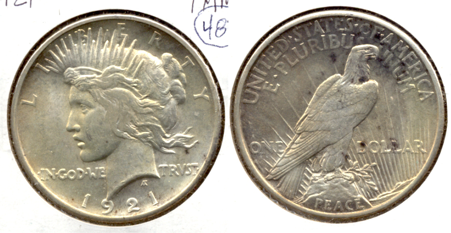1921 Peace Silver Dollar AU-55 a
