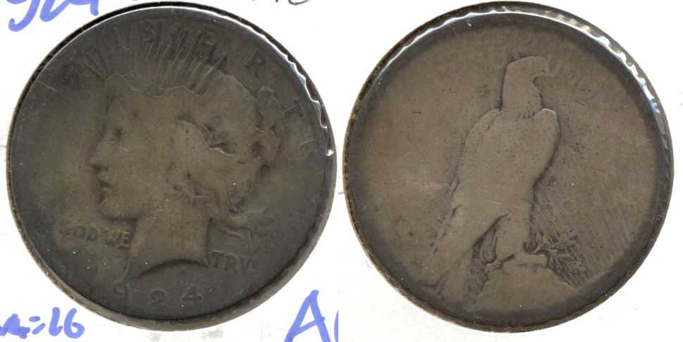 1924-S Peace Silver Dollar AG-3 a