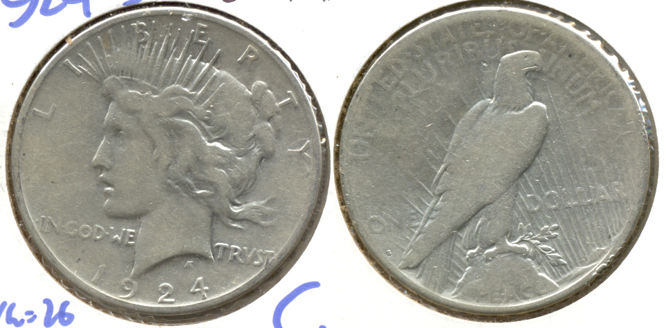 1924-S Peace Silver Dollar Good-4 a Cleaned