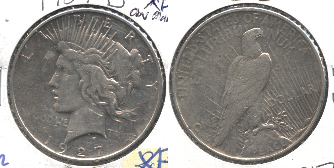 1927-D Peace Silver Dollar EF-40 Obverse Mark
