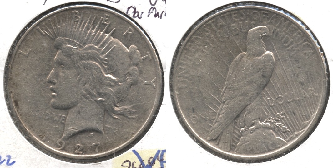 1927-D Peace Silver Dollar VF-20 #b Obverse Mark