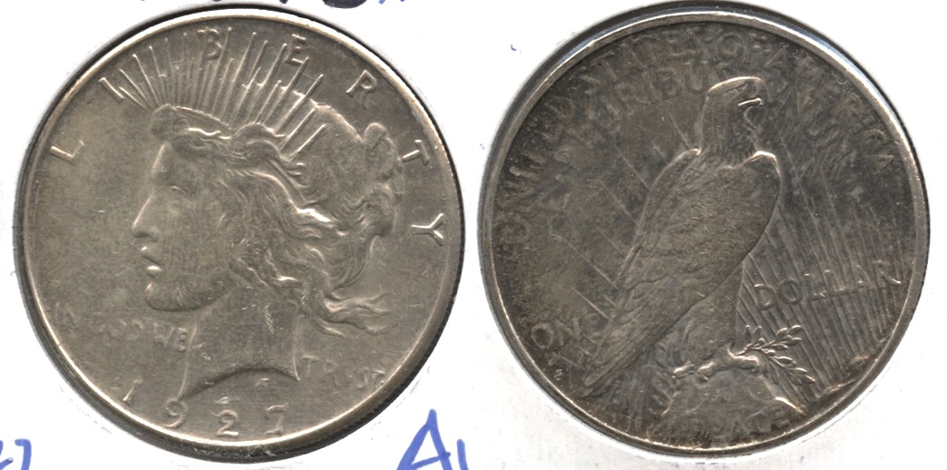 1927-S Peace Silver Dollar AU-50 Cleaned
