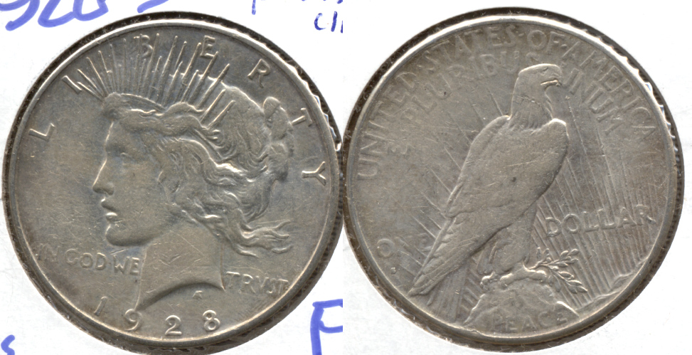 1928-S Peace Silver Dollar F-12 i Lightly Cleaned