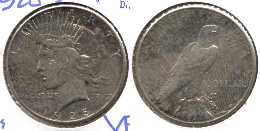 1928-S Peace Silver Dollar VF-20 #g Obverse Ding