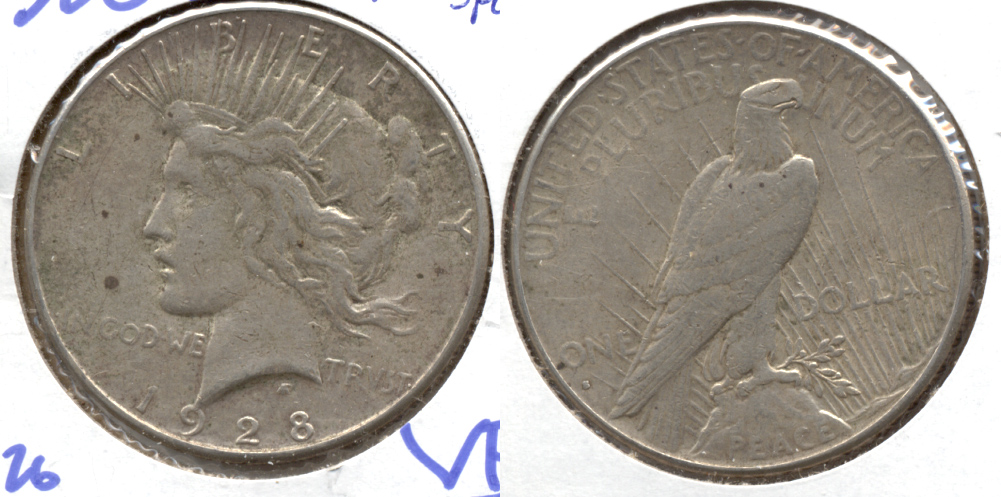 1928-S Peace Silver Dollar VF-20 h Spots