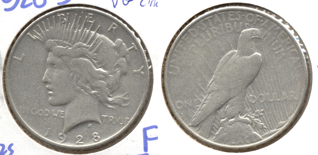 1928-S Peace Silver Dollar VG-8 b Cleaned