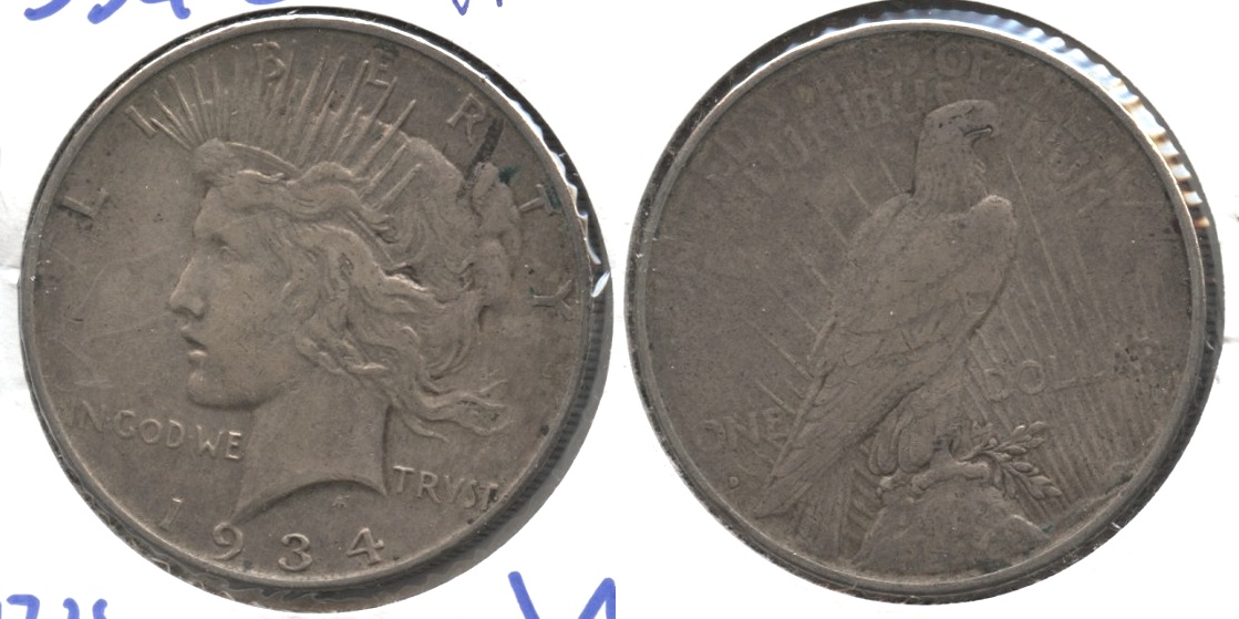 1934-D Peace Silver Dollar VF-20