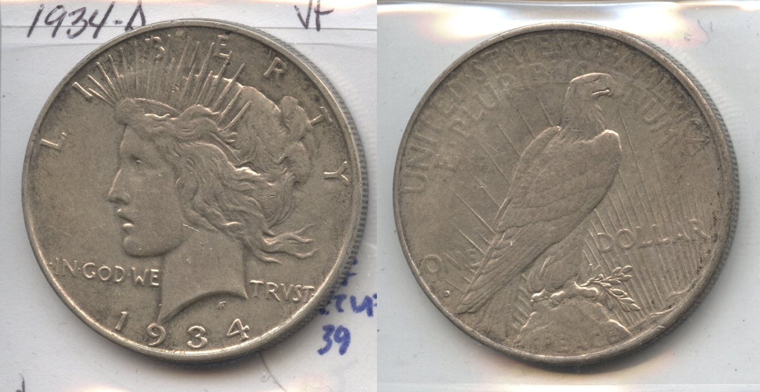 1934-D Peace Silver Dollar VF-20 #d