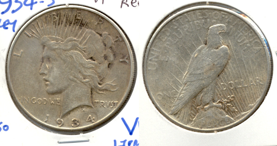 1934-S Peace Silver Dollar VF-20 Cleaned Reverse