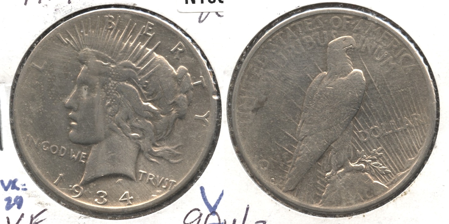1934-S Peace Silver Dollar VF-20 #e Cleaned