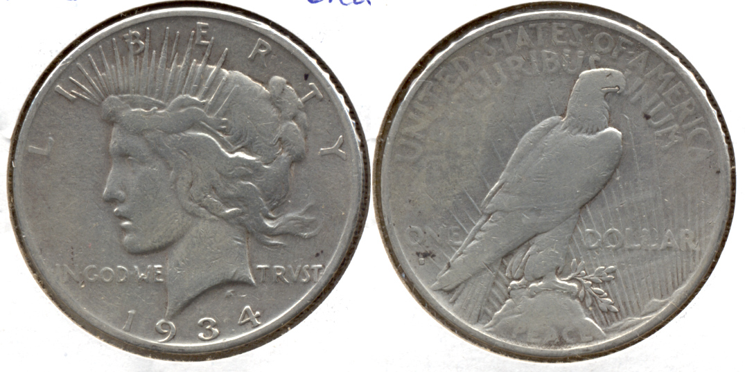 1934-S Peace Silver Dollar VG-8 b Light Cleaning