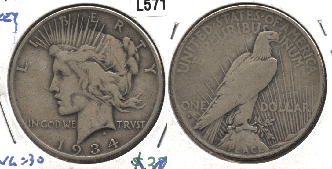 1934-S Peace Silver Dollar VG-8 #k