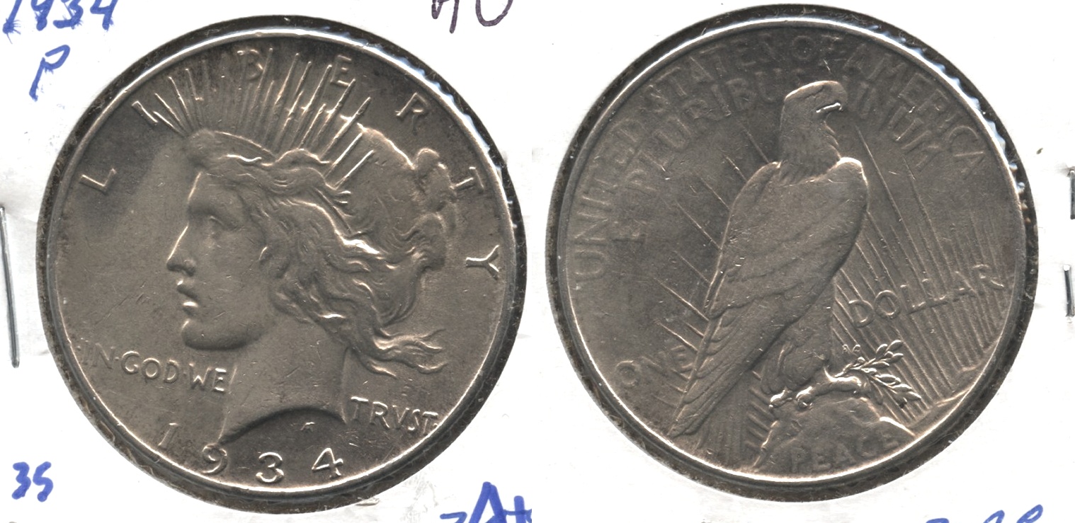 1934 Peace Silver Dollar AU-50 #e