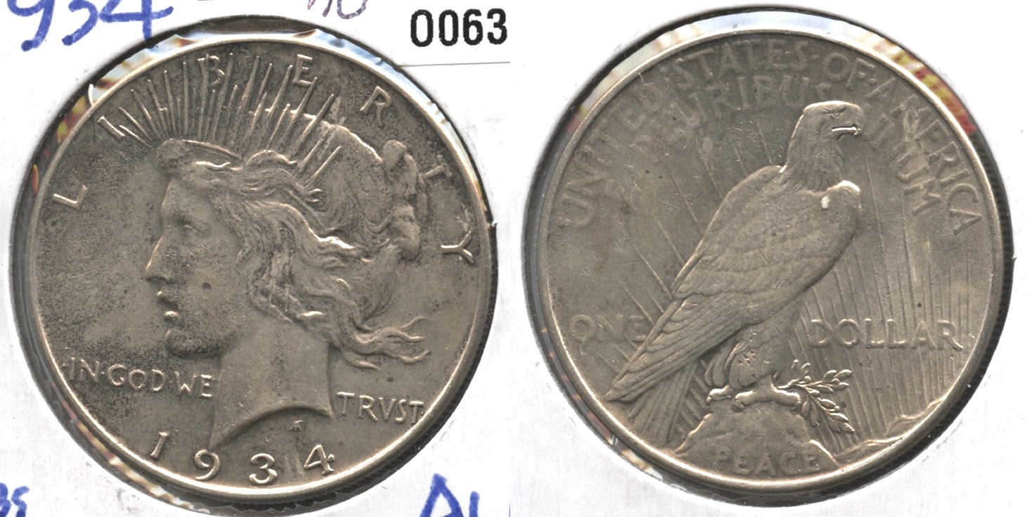 1934 Peace Silver Dollar AU-50 #f