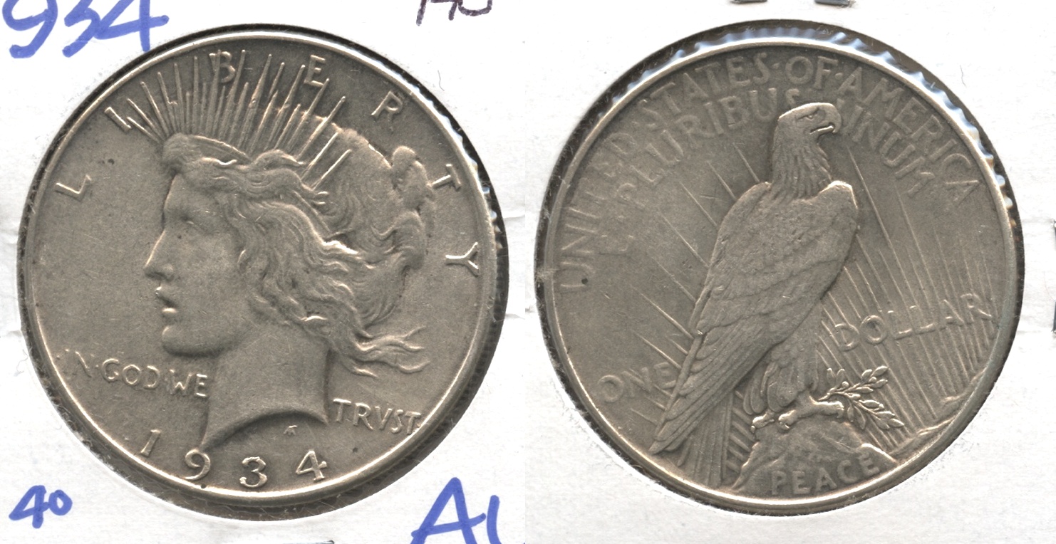 1934 Peace Silver Dollar AU-50 #g