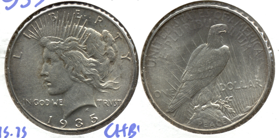 1935 Peace Silver Dollar MS-60 b Cleaned