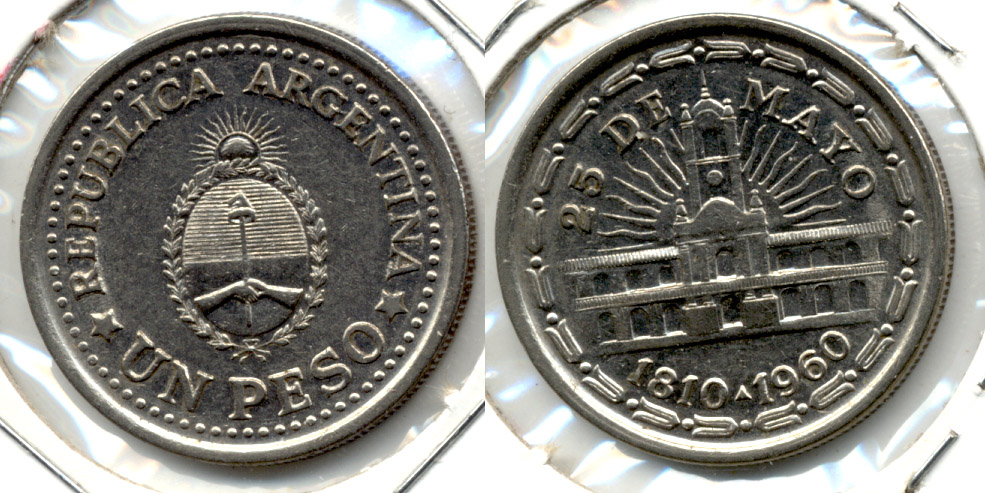 1960 Argentina 1 Peso AU-50