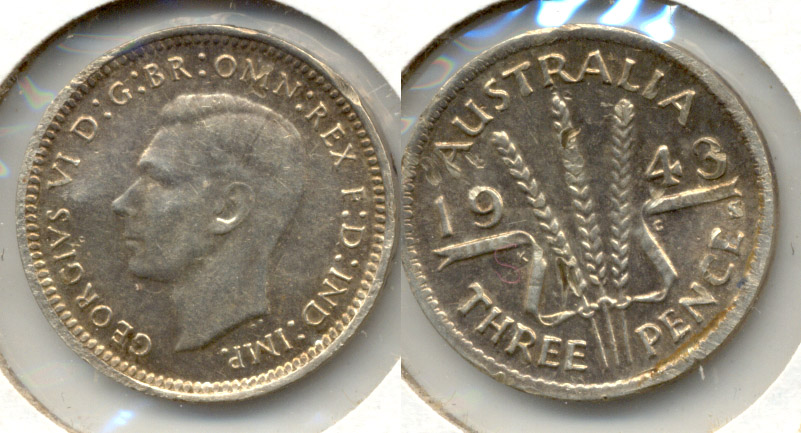 1943 Australia 3 Pence EF-40 Bent