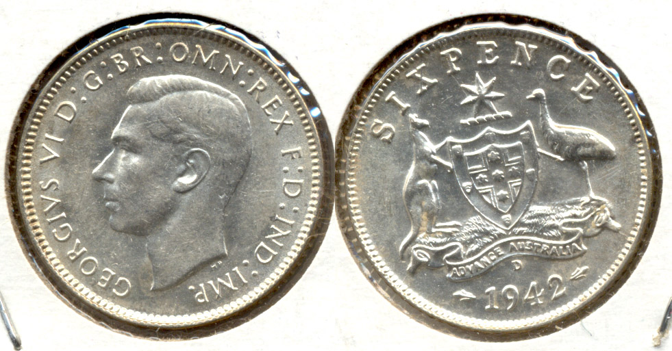 1942-D Australia 6 Pence MS-60