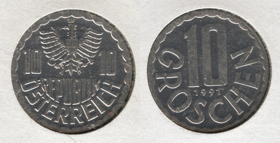 1991 Austria 10 Groschen AU-50 #a