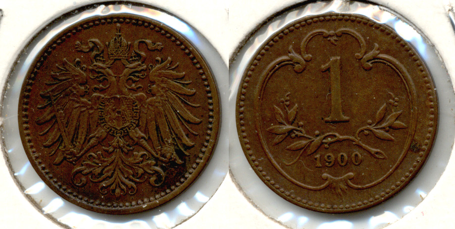 1900 Austria 1 Heller VF-20