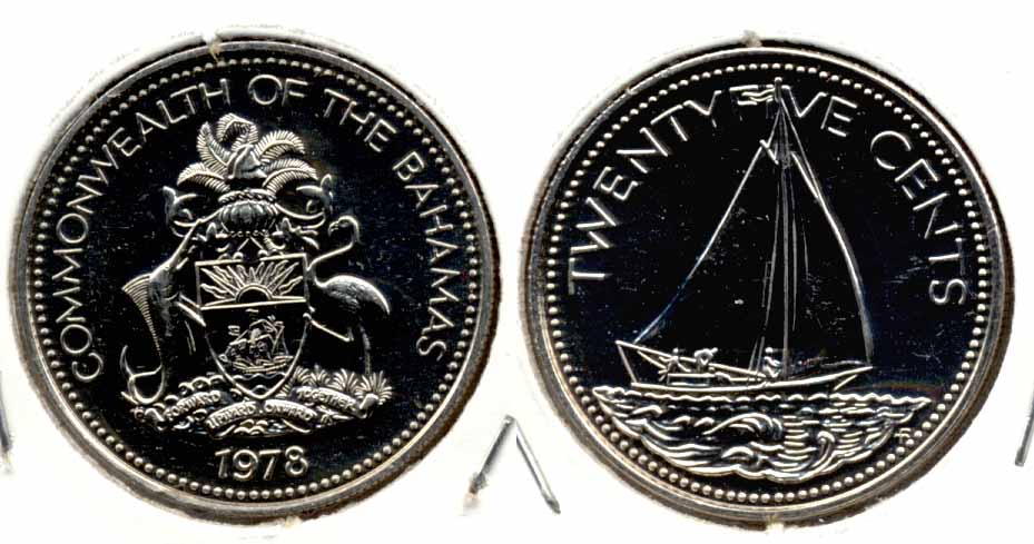 1978 Bahamas 25 Cents Prooflike