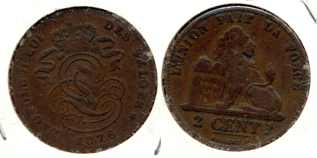 1876 Belgium 2 Centimes Fine-12