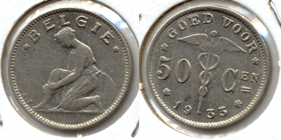 1933 Belgium 50 Centimes VF-20
