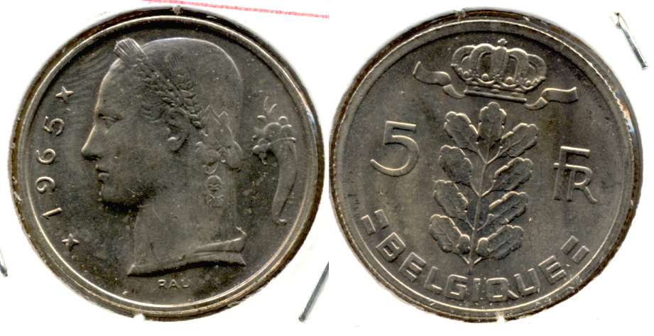 1965 Belgium 5 Francs AU-50
