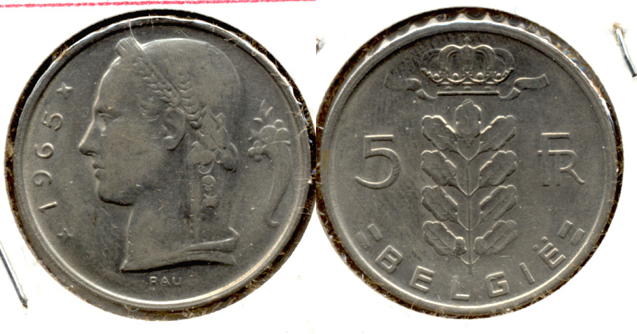 1965 Belgium 5 Francs EF-40