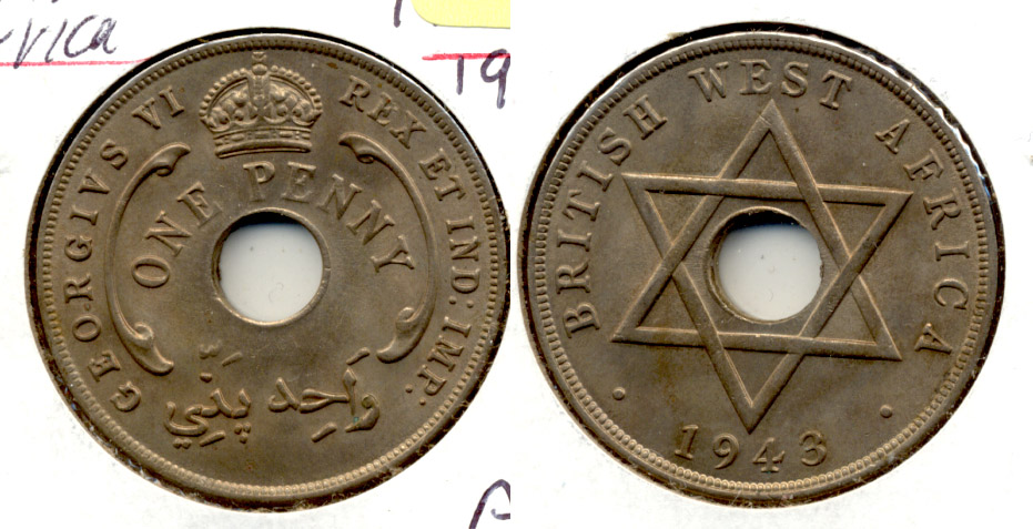 1943 British West Africa 1 Penny AU-50