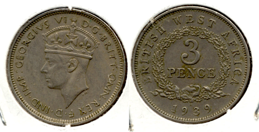 1939-H British West Africa 3 Pence EF-40