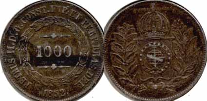1852 Brazil 1000 Reis EF-40