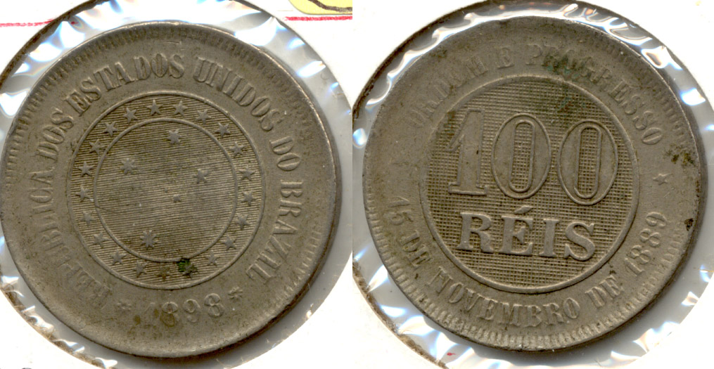 1898 Brazil 100 Reis Fine-12
