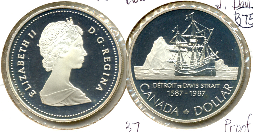 1987 John Davis Strait Canada 1 Dollar Proof