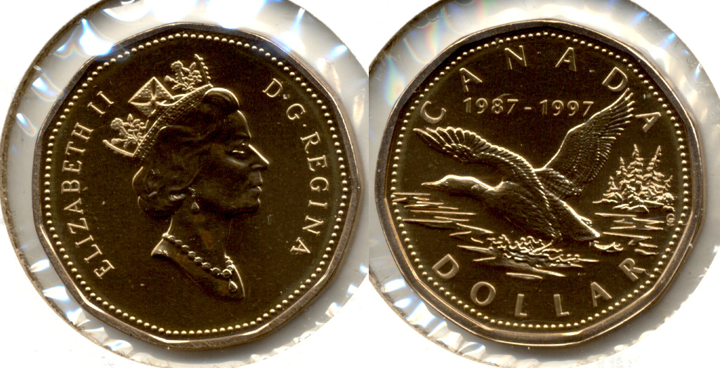 1997 Tenth Anniversary Loon Canada 1 Dollar Prooflike