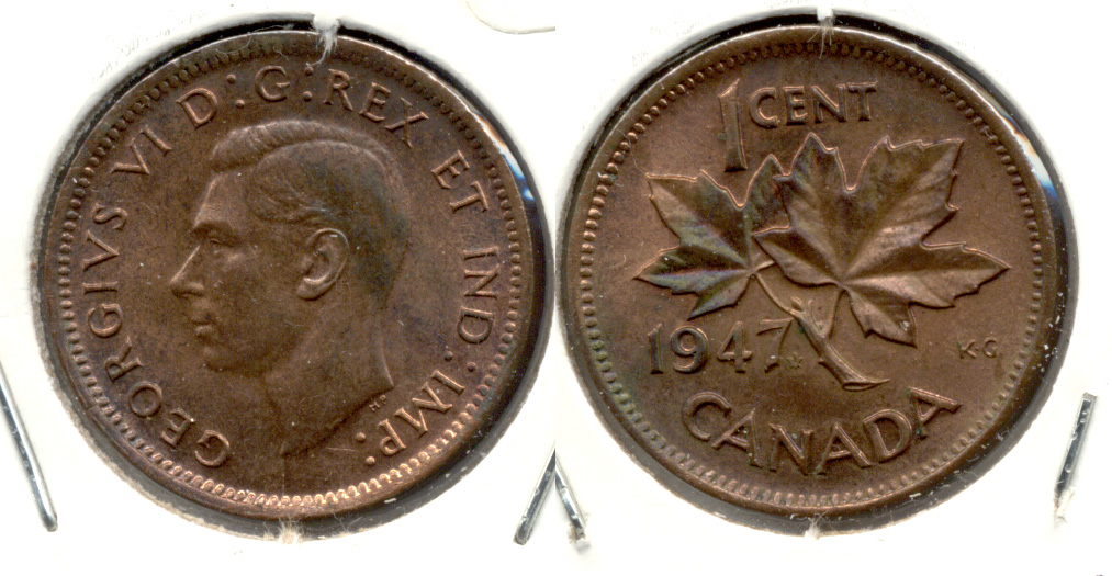 1947 Maple Leaf Canada 1 Cent AU-50