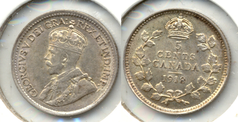 1918 Canada 5 Cents AU-50