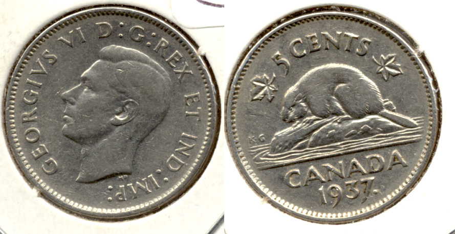 1937 Dot Canada Nickel VF-20