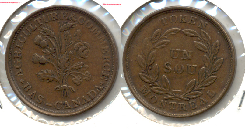 1837 Canada 1 Sou Bank Token VF-20