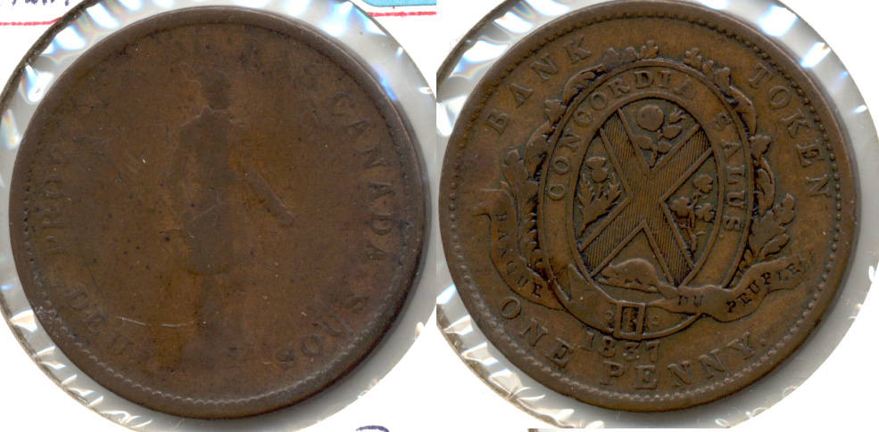 1837 Canada 1 Penny Token Habitant VG-8