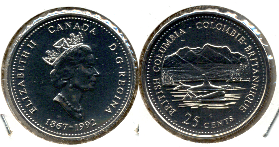 1992 British Columbia Canada Quarter Prooflike