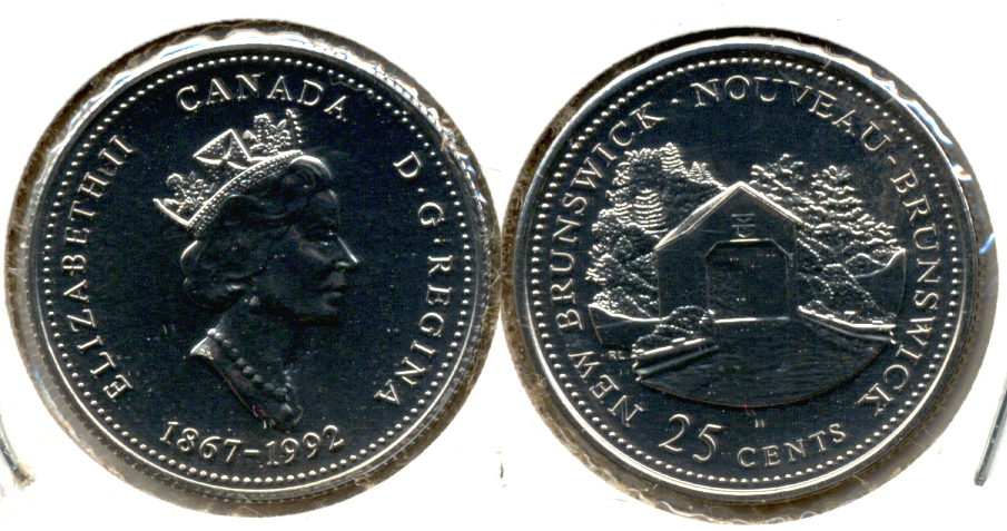 1992 New Brunswick Canada Quarter Prooflike