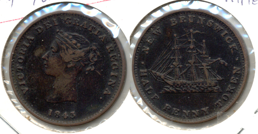 1843 New Brunswick Canada 1 Penny Token VF-20