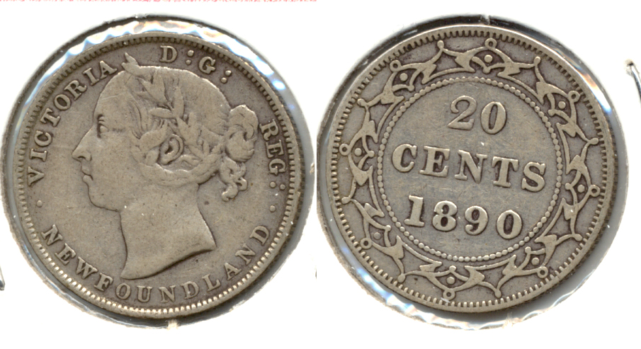 1890 Newfoundland Canada 20 Cents Fine-15 a