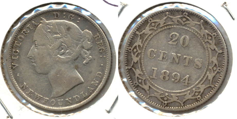 1894 Newfoundland Canada 20 Cents Fine-15