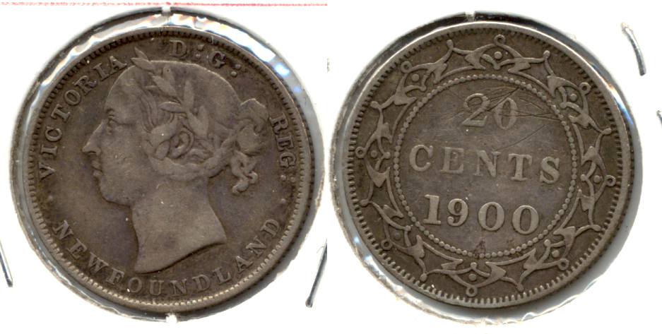 1900 Newfoundland Canada 20 Cents VF-20 b